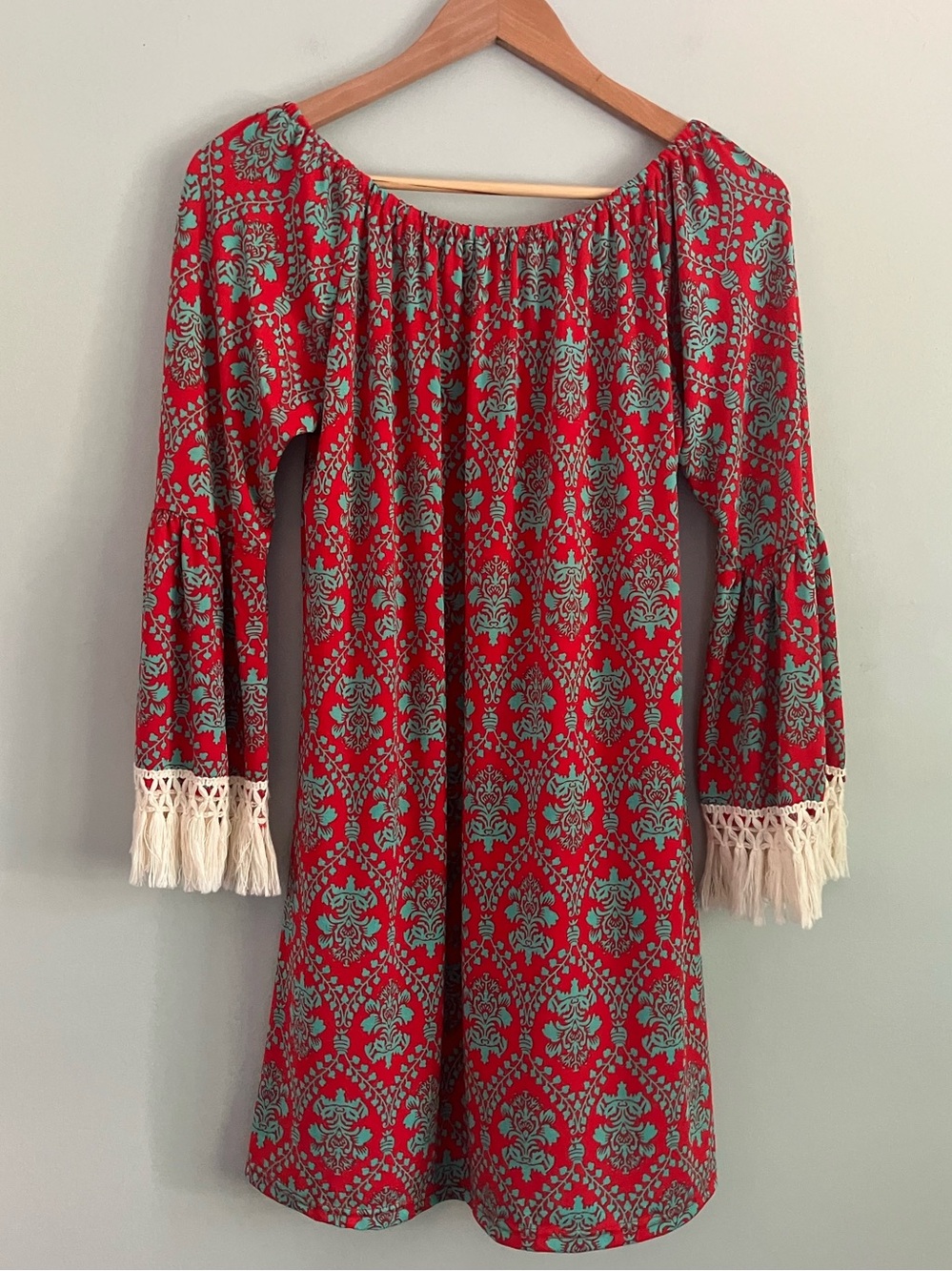 LADY’S WORLD Red and Turquoise Patterned Boho Shift Dress Size M